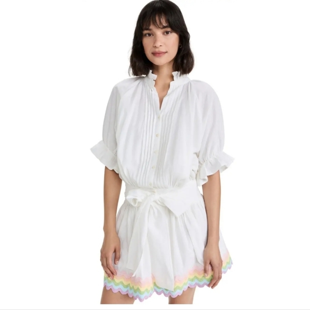 Juliet Dunn Cream Ruffle Dress with Rainbow Trim Size 1 (Us 4/6)